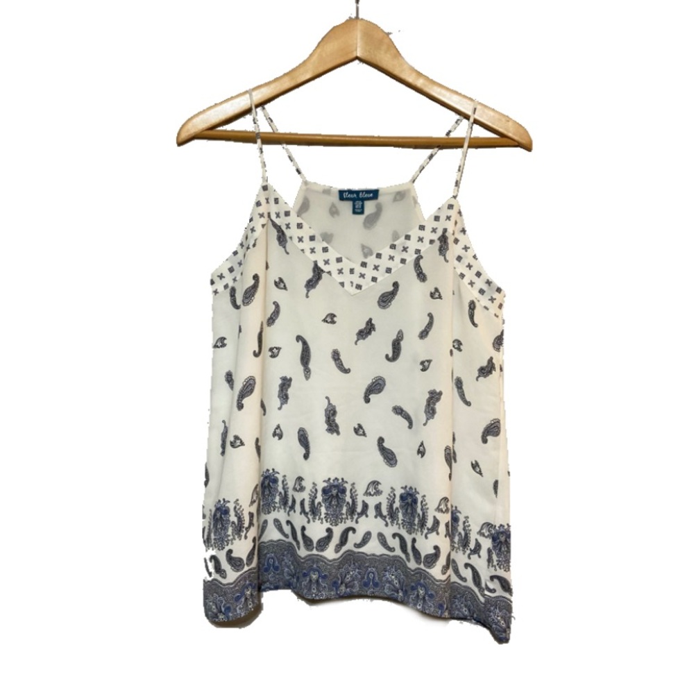 Fleur Bleue white with blue paisley print summer top